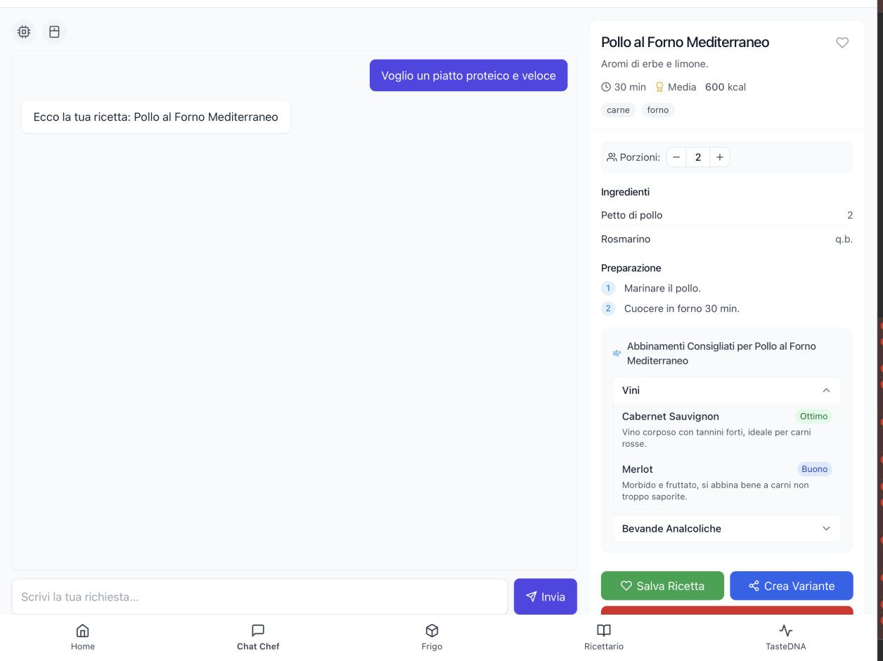 Gestione ingredienti e lista della spesa automatica